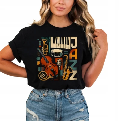Muzyka Jazz instrumenty saksofon trąbka fortepian Damska koszulka