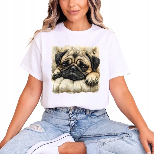Mops pies puppy cute dog lovers Damska koszulka 